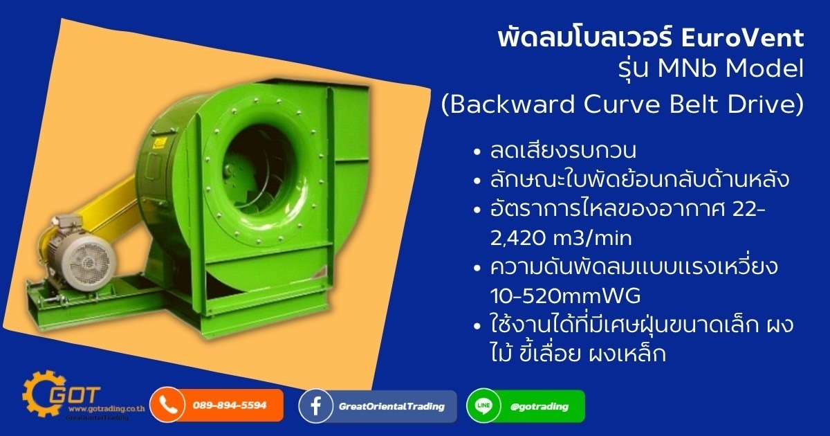 พัดลมโบลเวอร์ ด้วยลักษณะ และ คุณสมบัติ เสียงรบกวนในการทำงานน้อย ,มอเตอร์ขับผ่านสายพานไดร์ฟ , มีอัตราการไหลของอากาศ 22-2,420 m3/min , มีความดันลมแบบแรงเหวี่ยง 10-520 mmWG พัดลมโบลเวอร์ ด้วยลักษณะ และ คุณสมบัติ เสียงรบกวนในการทำงานน้อย ,มอเตอร์ขับผ่านสายพานไดร์ฟ , มีอัตราการไหลของอากาศ 22-2,420 m3/min , มีความดันลมแบบแรงเหวี่ยง 10-520 mmWG