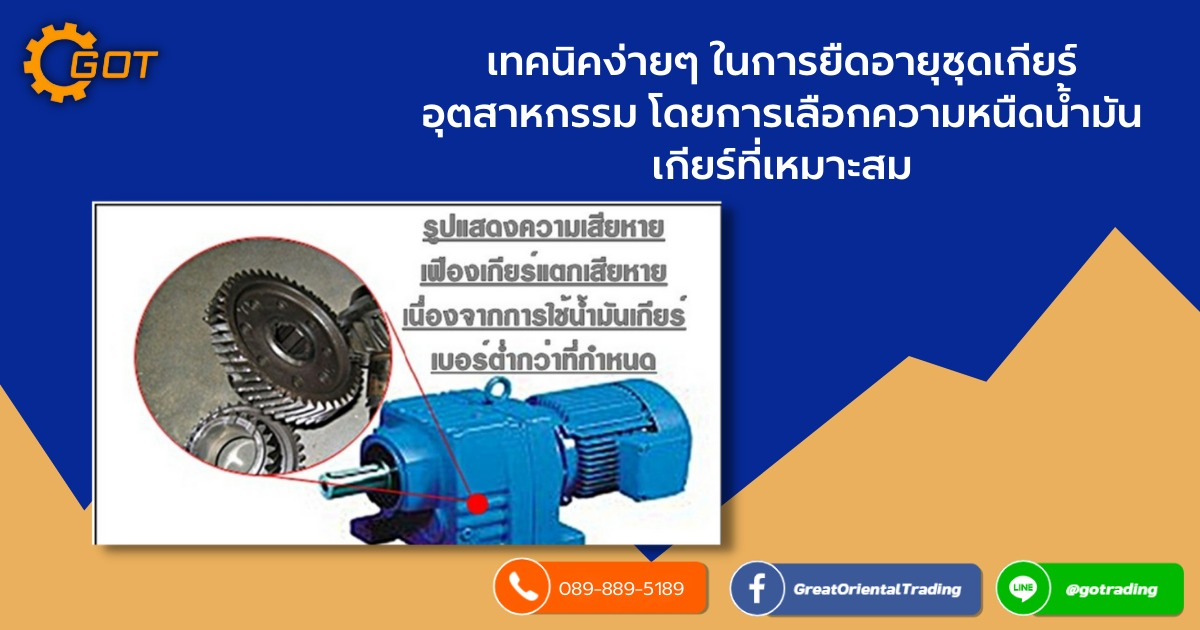 เทคนิคง่ายๆ ก็คือ การเลือกเบอร์ของความหนืดน้ำมันเกียร์ให้ถูกต้อง ไม่สูงหรือต่ำกว่าตามที่ผู้ผลิต เกียร์มอเตอร์ (Gear motor) หรือ เกียร์บ๊อก (Helical gear unit) กรณีเติมน้ำมันเกียร์ผิดเบอร์โดยใช้เบอร์ที่ เทคนิคง่ายๆ ก็คือ การเลือกเบอร์ของความหนืดน้ำมันเกียร์ให้ถูกต้อง ไม่สูงหรือต่ำกว่าตามที่ผู้ผลิต เกียร์มอเตอร์ (Gear motor) หรือ เกียร์บ๊อก (Helical gear unit) กรณีเติมน้ำมันเกียร์ผิดเบอร์โดยใช้เบอร์ที่