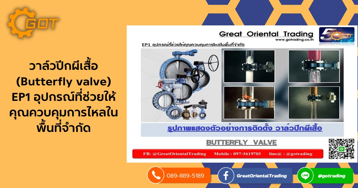 วาล์วปีกผีเสื้อ (Butterfly valve) หมายถึง วาล์ว ที่ทำการเปิด-ปิดด้วยจานซึ่งทำมุม 90 องศา ใช้สำหรับการเปิด-ปิด สุด เท่านั้น ตัวจานของวาล์ว (ลักษณะคล้ายปีกผีเสื้อ) จะทำการขวาง แนวการไหลเมื่อวาล์ว อยู่ในสถานะปิด และ หมุน 90 องศาตามแนวการไหล วาล์วปีกผีเสื้อ (Butterfly valve) หมายถึง วาล์ว ที่ทำการเปิด-ปิดด้วยจานซึ่งทำมุม 90 องศา ใช้สำหรับการเปิด-ปิด สุด เท่านั้น ตัวจานของวาล์ว (ลักษณะคล้ายปีกผีเสื้อ) จะทำการขวาง แนวการไหลเมื่อวาล์ว อยู่ในสถานะปิด และ หมุน 90 องศาตามแนวการไหล